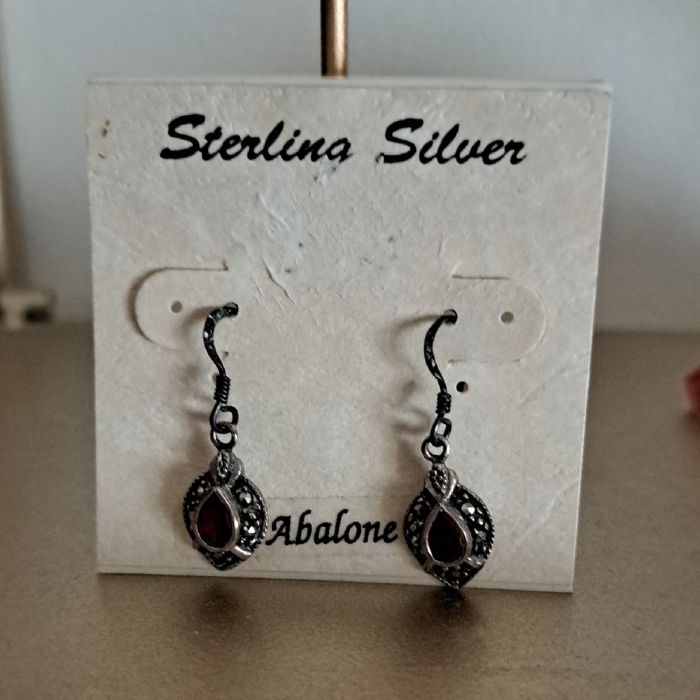 Sterling Silver Earrings with Red Gemstones